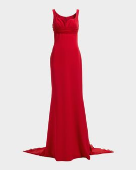 Elie Saab Sleeveless Empire-Waist Silk Cape Trumpet Gown
