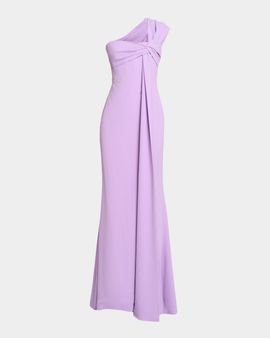 Elie Saab Twisted One-Shoulder Cady Maxi Dress