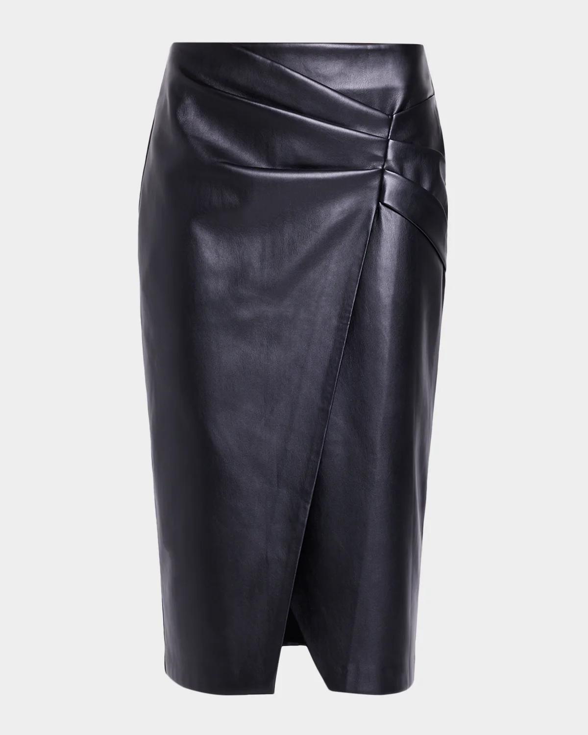 Elie Tahari Amelia Faux-Leather Pleated Midi Skirt