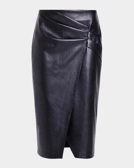 Elie Tahari Amelia Faux-Leather Pleated Midi Skirt