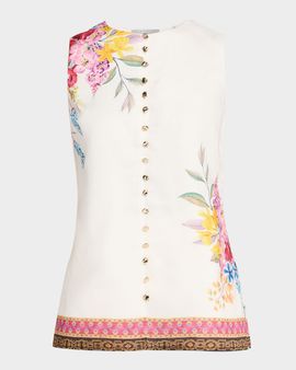 Elie Tahari Annalise Sleeveless Floral-Print Shirt