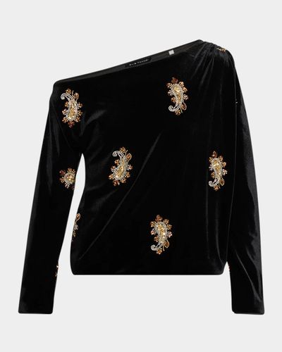 Elie Tahari Beaded Paisley Off-Shoulder Velvet Top