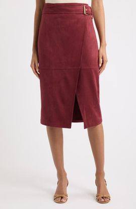 Elie Tahari Elie Tahari Danica Faux Suede Belted Skirt