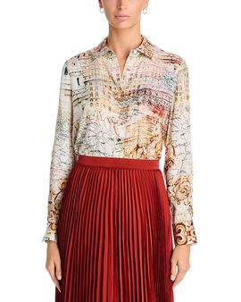 Elie Tahari Elie Tahari Madeline Printed Button Front Blouse