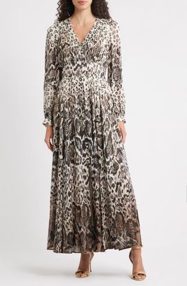 Elie Tahari Elie Tahari The Alba Metallic Long Sleeve Silk Maxi Dress