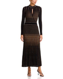 Elie Tahari Elie Tahari The Alicia Mock Neck Metallic Threaded Dress