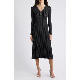 Elie Tahari Elie Tahari The Freya Metallic Long Sleeve Ribbed Sweater Dress