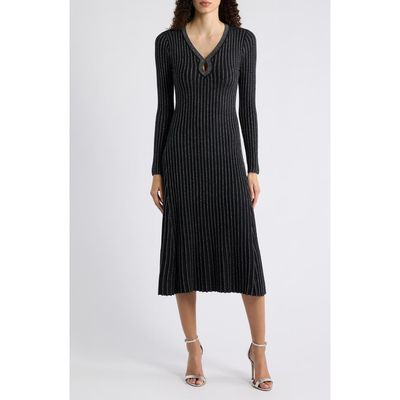 Elie Tahari Elie Tahari The Freya Metallic Long Sleeve Ribbed Sweater Dress