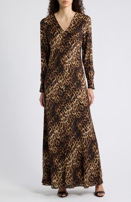 Elie Tahari Elie Tahari The Lauren Long Sleeve Cheetah Print Silk Blend Dress 