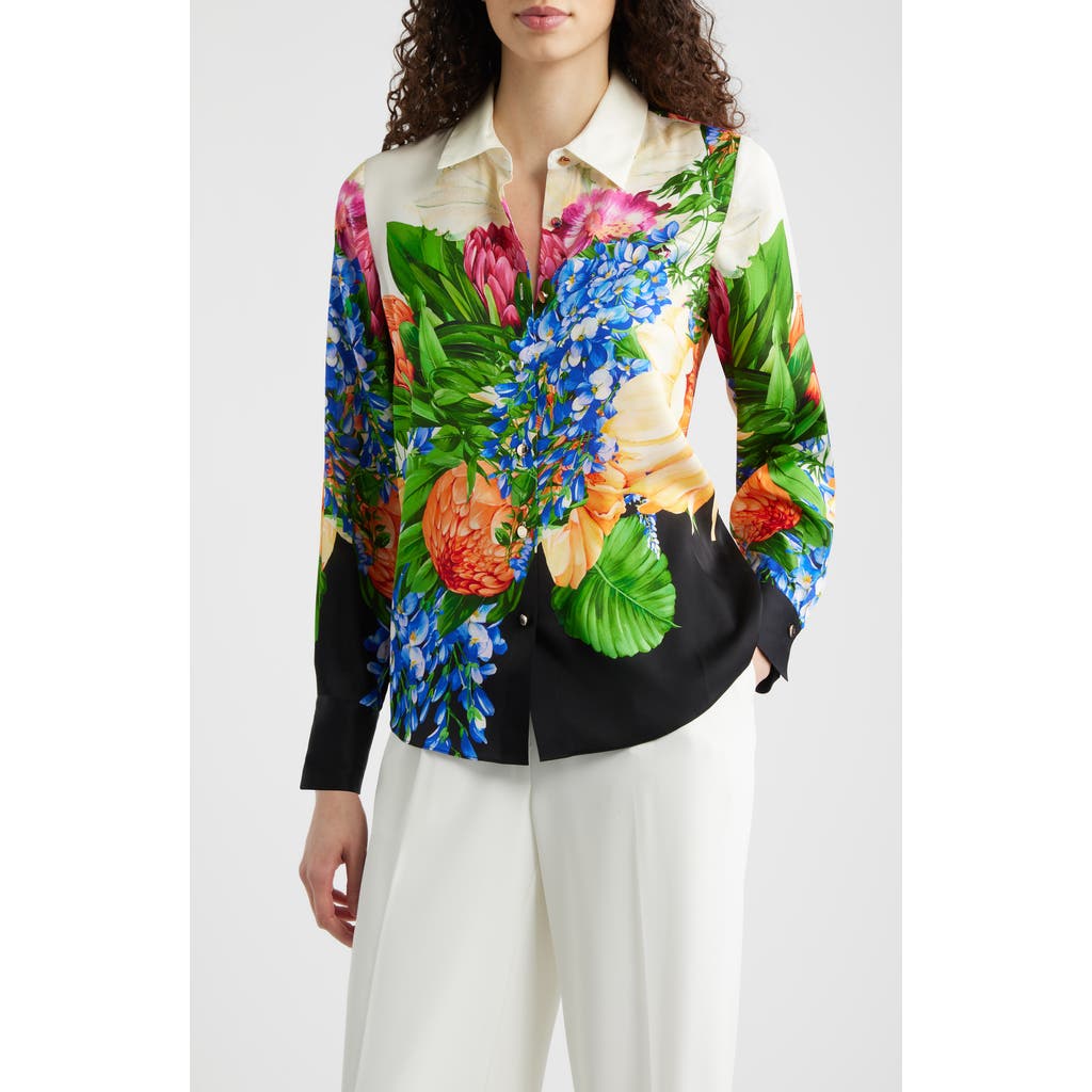 Elie Tahari Elie Tahari The Madeline Floral Stretch Silk Button-Up Shirt