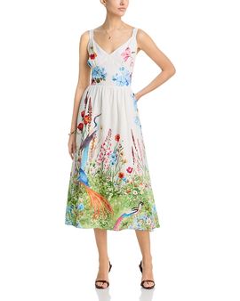 Elie Tahari - Women's The Lorelei Embroidered Linen Midi-Dress