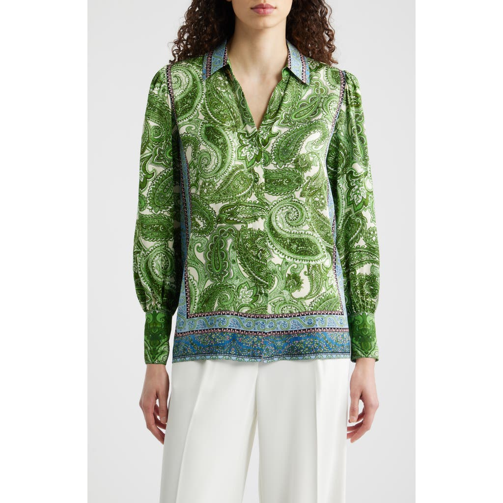 Elie Tahari Elie Tahari The Olivia Regent Paisley Stretch Silk Button-Up Shirt
