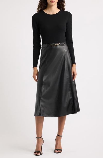 Elie Tahari Elie Tahari The Quinn Mixed-Media Faux Leather Dress