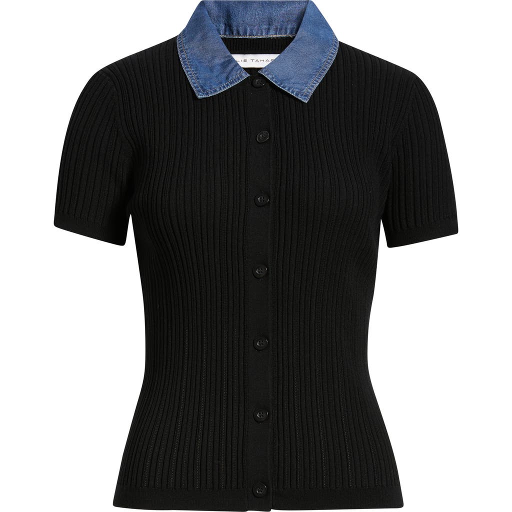 Elie Tahari Elie Tahari The Remington Denim Collar Short Sleeve Cardigan