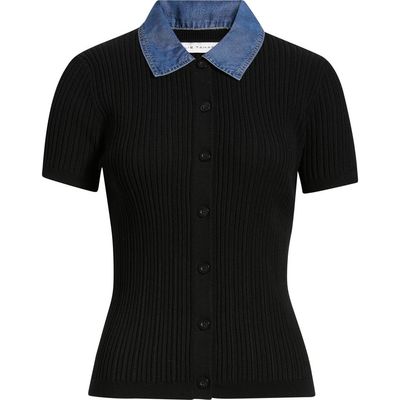 Elie Tahari Elie Tahari The Remington Denim Collar Short Sleeve Cardigan