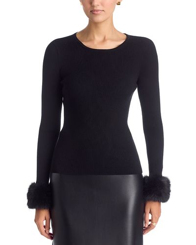 Elie Tahari Elie Tahari The Savannah Faux Fur Trim Sweater