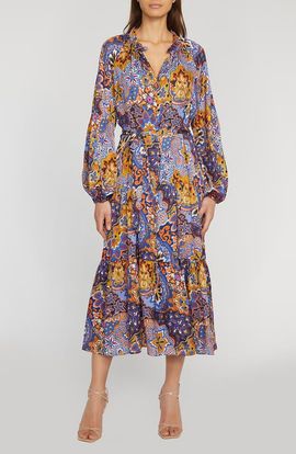 Elie Tahari Elie Tahari The Sienna Print Long Sleeve Stretch Silk Maxi Dress