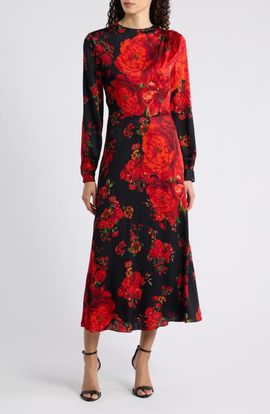 Elie Tahari Elie Tahari The Valerie Print Long Sleeve Silk Blend Maxi Dress