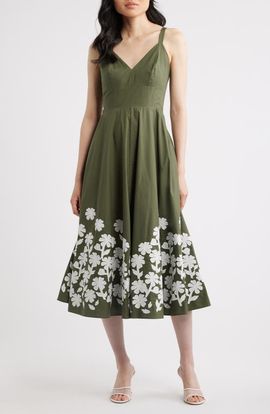 Elie Tahari Elie Tahari The Victoria Floral Appliqué Cotton Dress
