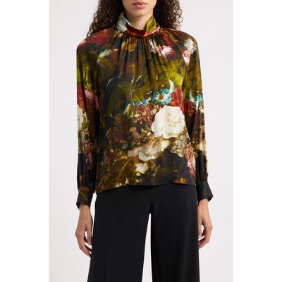 Elie Tahari Elie Tahari Vivian Floral Print Silk Blend Mock Neck Top