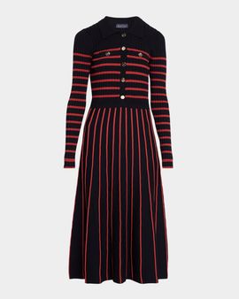 Elie Tahari Elodie Striped Rib-Knit Midi Shirtdress