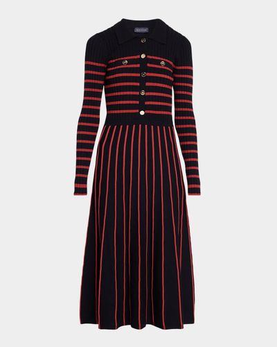 Elie Tahari Elodie Striped Rib-Knit Midi Shirtdress