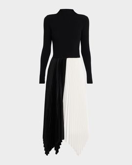 Elie Tahari Elsa Colorblocked Pleated Asymmetric Midi-Dress