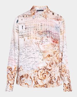 Elie Tahari Madeline Printed Silk-Blend Button-Front Blouse