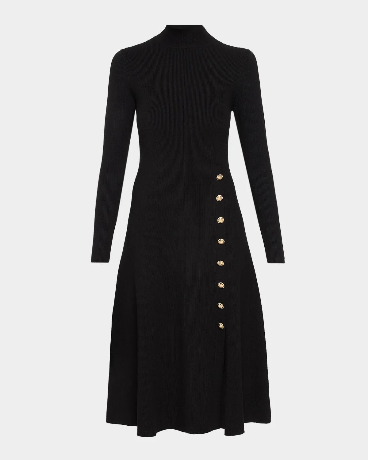 Elie Tahari The Adhara Rib Knit A-Line Midi Sweater Dress