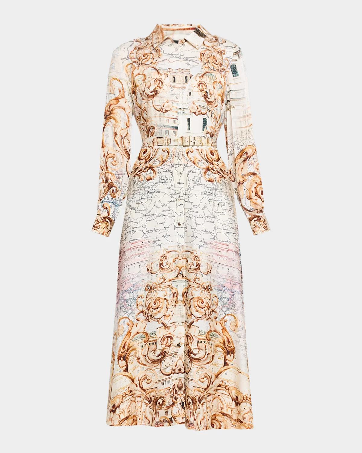 Elie Tahari The Anna Swirling Map-Print Midi Shirtdress