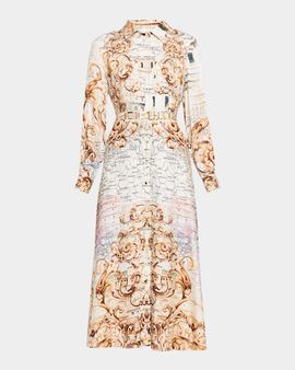 Elie Tahari The Anna Swirling Map-Print Midi Shirtdress