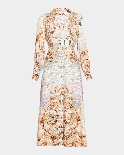 Elie Tahari The Anna Swirling Map-Print Midi Shirtdress