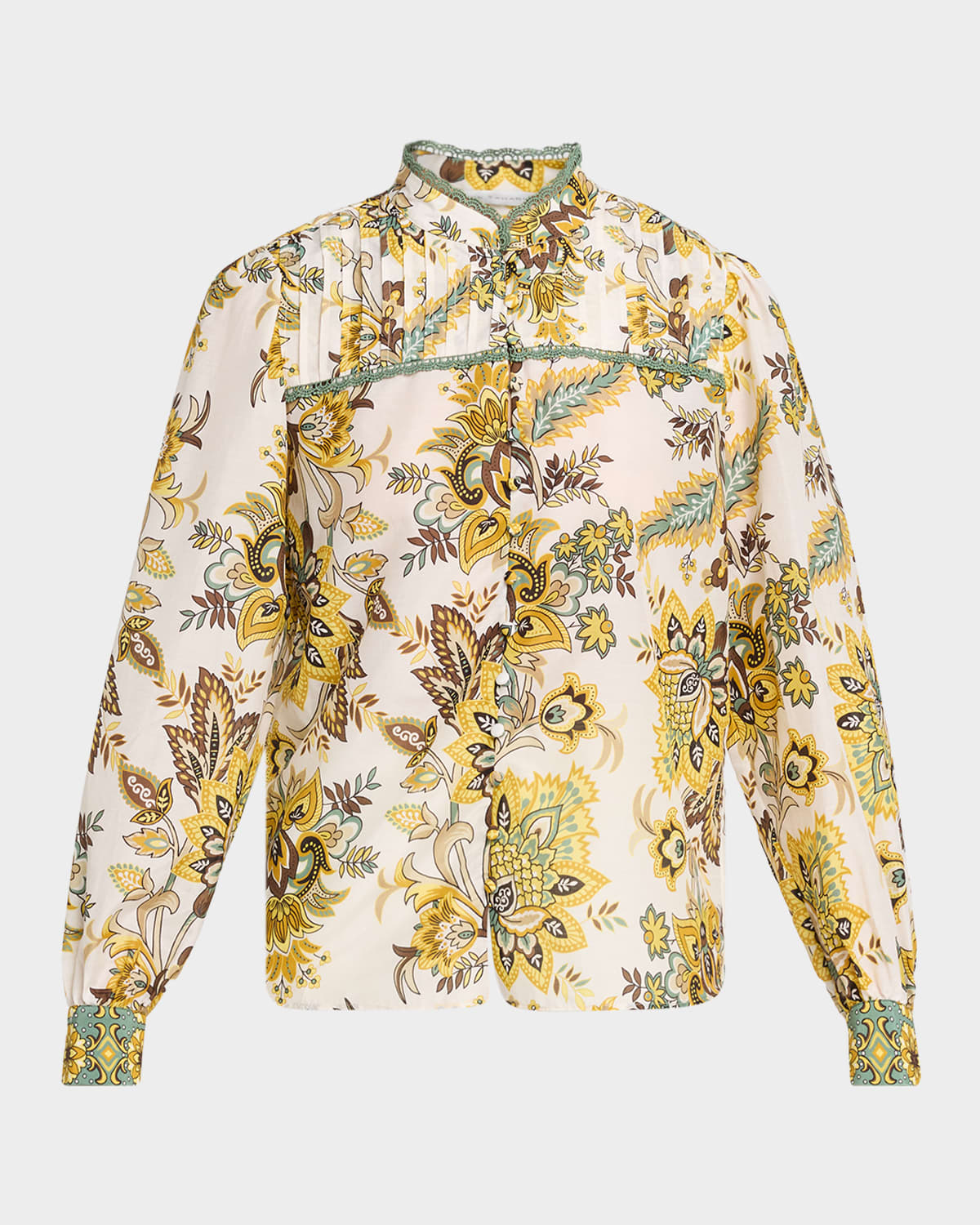 Elie Tahari The Athena Lace-Trim Floral Pintuck Blouse