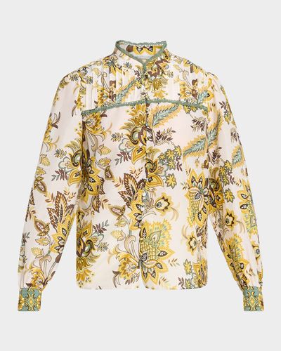 Elie Tahari The Athena Lace-Trim Floral Pintuck Blouse