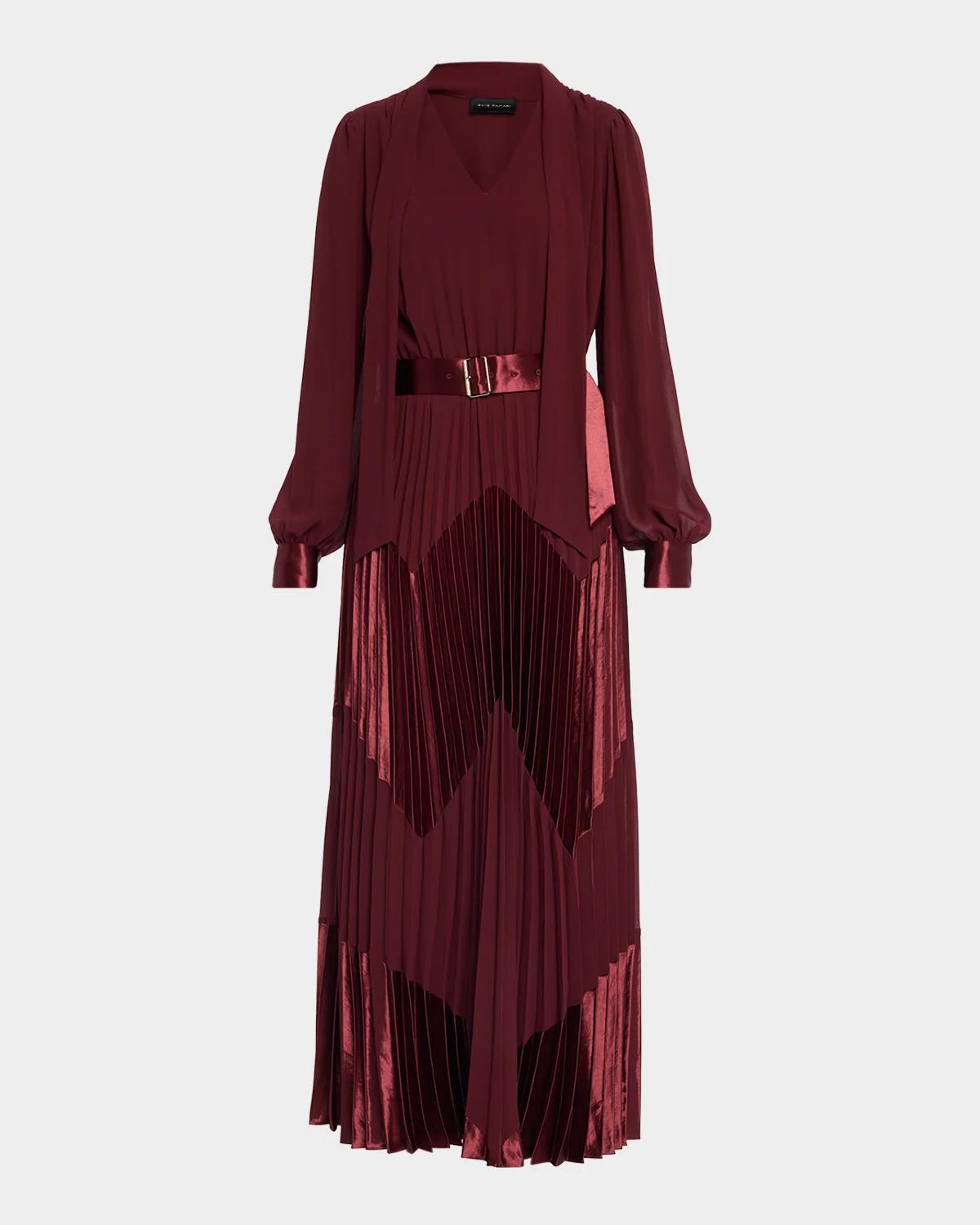Elie Tahari The Carrie Pleated Chevron Maxi Dress