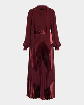 Elie Tahari The Carrie Pleated Chevron Maxi Dress