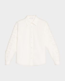 Elie Tahari The Dani Butterfly Lace-Sleeve Cotton Blouse