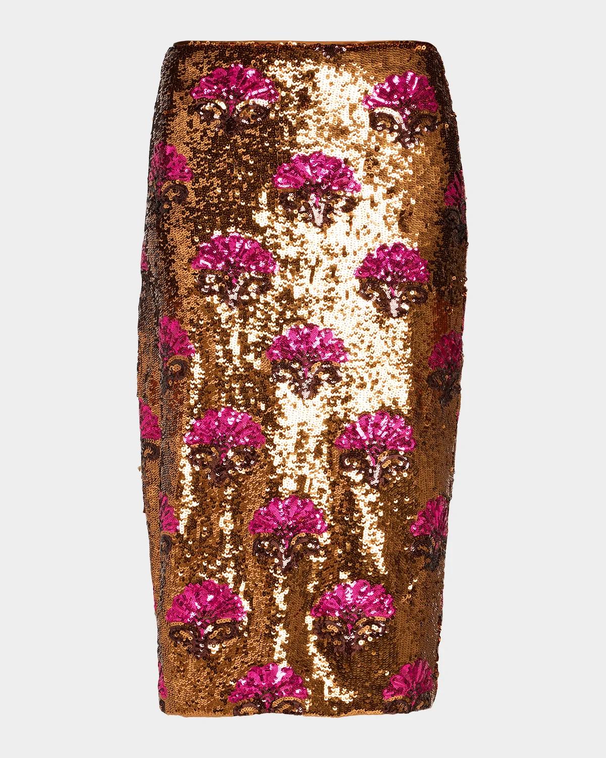 Elie Tahari The Emersyn Floral-Motif Sequined Midi Skirt
