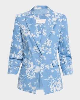 Elie Tahari The Gabby Single-Breasted Floral Denim Jacket