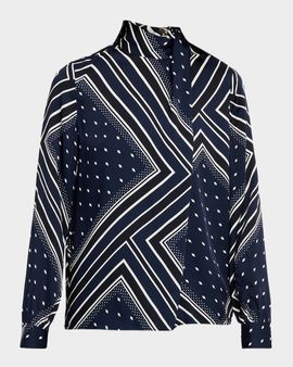Elie Tahari The Jaden Draped Geometric-Print Blouse