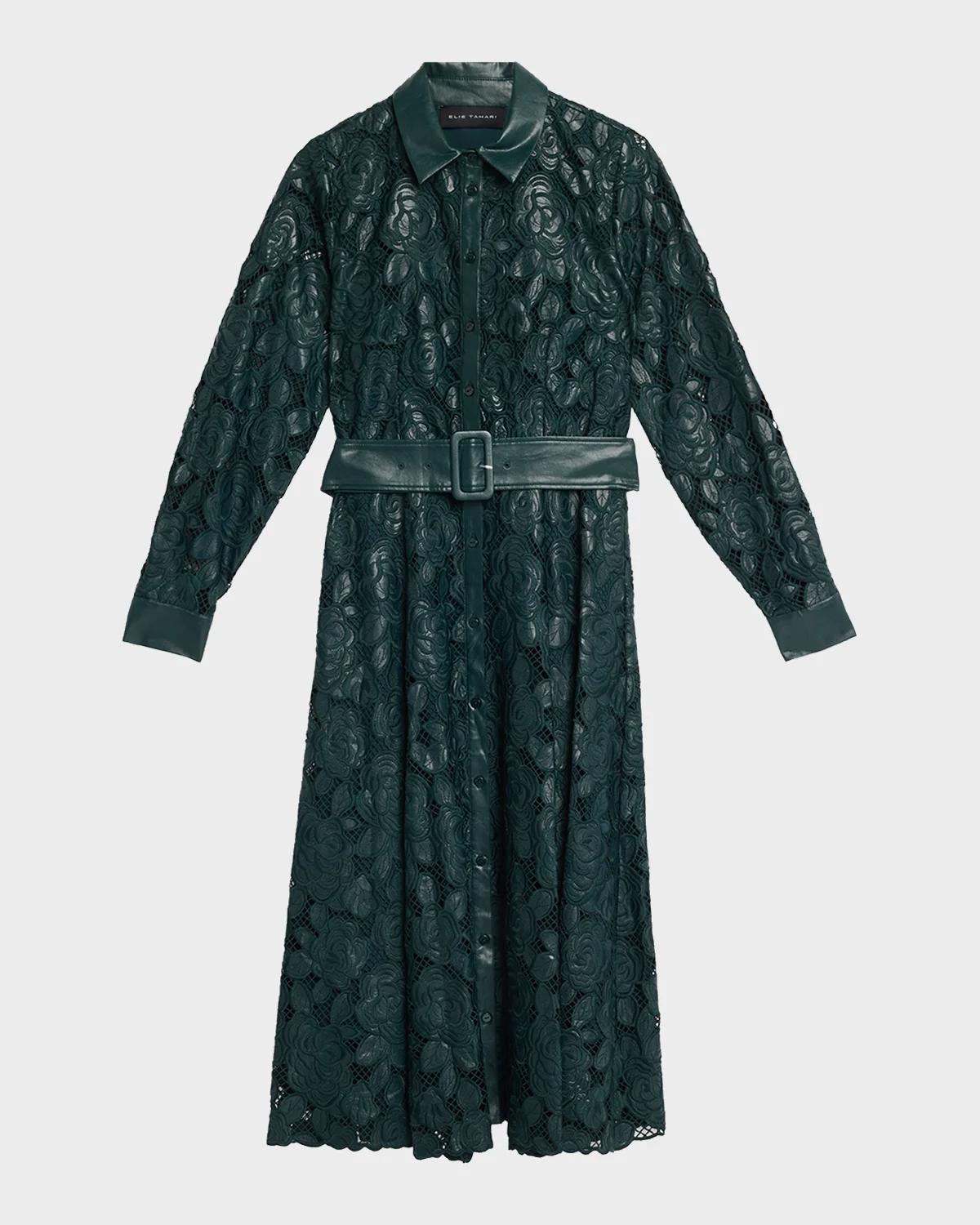 Elie Tahari The Kennedy Vegan Leather Midi Shirtdress