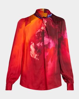 Elie Tahari The Lola Gradient Floral Silk-Blend Blouse