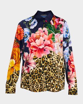 Elie Tahari The Madeline Sahara Desert Print Silk-Blend Blouse