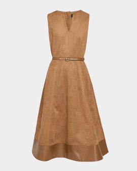 Elie Tahari The Paisley Belted Faux Suede Midi Dress