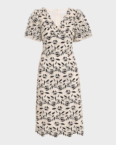 Elie Tahari The Presley Floral Lace Midi Dress