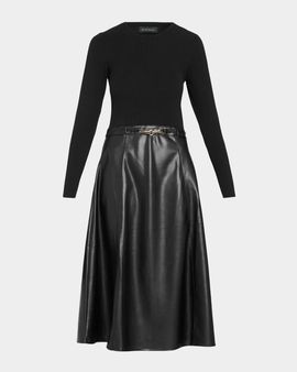 Elie Tahari The Quinn Mixed Media Midi Dress