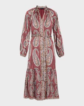 Elie Tahari The Sienna Paisley-Print Flounce Midi Dress