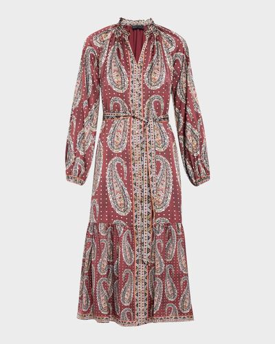 Elie Tahari The Sienna Paisley-Print Flounce Midi Dress