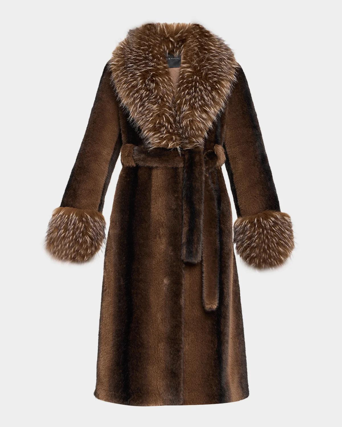 Elie Tahari The Speckled Shawl-Collar Faux Fur Coat