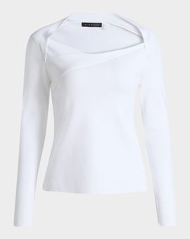 Elie Tahari The Sunny Asymmetric Rib Knit Pullover